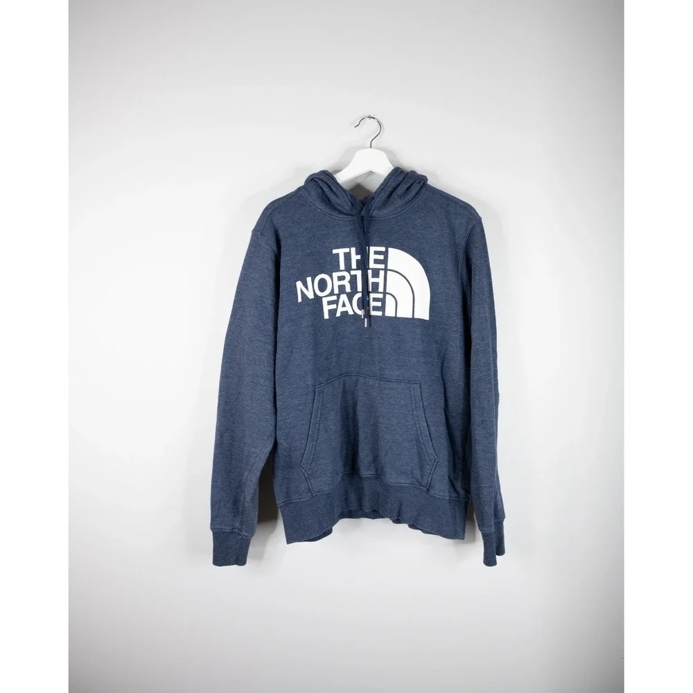 The North Face Hoodie Mens Medium Blue White Pullover Graphic Sweatshirt